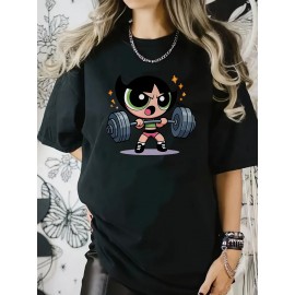 [Graphic Weightlifting Tee] Soft Stretchy Women's Graphic T-Shirt | Bold Weightlifting Design, All-Season Casual Shirt for Gym, Everyday & Party Wear - Machine Washable, Comfortable Fit, Breathable Material, Short Sleeve Tee