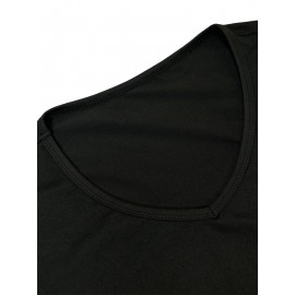 Plus Size, Plus Size Women's V-Neck Short Sleeve T-Shirt - Happy New Year 2026 Fireworks Print Slim-Fit Breathable Top, Black & Golden Sparkling Casual Shirt for Parties, Casual Attire & NYE Celebrations, Machine Washable Spring Summer Fashion