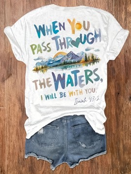 WHENYOU Women's Plus Size Inspirational Graphic T-Shirt - Joshua 1:9 Quote & Mountain Design, 100% Polyester Stretchy Crew Neck Casual Top, Lightweight 180gsm Machine Washable All-Season Tee