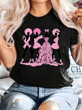 Plus Size, Women's Breast Cancer Awareness T-Shirt with Pink Ribbon & Survivor Silhouettes - Plus Size 0-5XL Oversized Short Sleeve, Soft Polyester, Round Neck Casual Comfort Fit, Year-Round Wear, Ideal Gift for Cancer Support (Vibrant Orange)