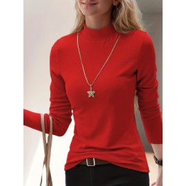 Plus Size - Plus Size - Women'S Plus Size Casual High Neck Long Sleeve Top Set - 3pcs, Solid Color, Medium Stretch, Vacation Style, Fall/Winter Collection, Casual Attire|Vacation Style|Stretchy Fabric