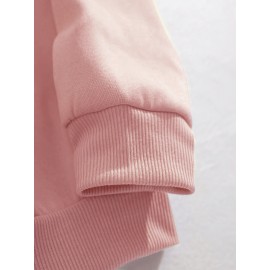 [Cute Sweatshirt] Soft Pink Women's Plus Size Cute Cartoon Character Print Sweatshirt | Miser Brothers & We're Too Much! Graphic, Machine Washable Casual Winter & Autumn Top, Cozy Comfort Clothing, Relaxed Fit Pullover