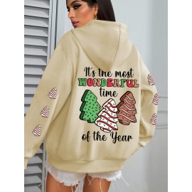 Winter Warmth | Women's Plus Size Christmas Tree Print Hoodie - Cozy Long Sleeve Pullover with Pockets, Festive 