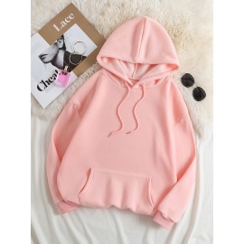Women'S Casual Hoodie with Alphabet Print, Polyester 100% Knit Fabric, Slight Stretch, Fall/Winter Pullover with Pocket Detail, 220g/m² Weight