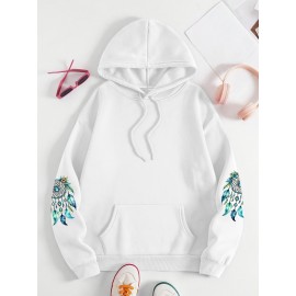 Plus Size - Women'S Elegant Dreamcatcher Hoodie - Cozy Fall/Winter Pullover with Colorful Design, Black Long Sleeve Sweatshirt for Casual or Chic Outfits, Cozy Clothing | Dreamcatcher Design | Durable Fabric