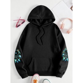 Plus Size - Women'S Elegant Dreamcatcher Hoodie - Cozy Fall/Winter Pullover with Colorful Design, Black Long Sleeve Sweatshirt for Casual or Chic Outfits, Cozy Clothing | Dreamcatcher Design | Durable Fabric