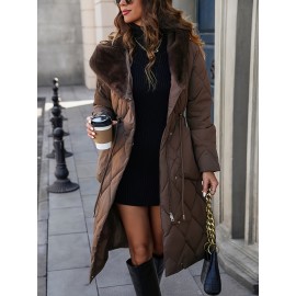 [Cozy Winter Jacket] Warm Cozy Women's Faux Fur-Lined Hooded Jacket | Long Winter Coat with Zipper Closure, Casual Loose Fit, Solid Brown, Perfect for Cold Weather Outfits