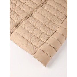 [Chic Beige Coat] Elegant Chic Beige Lightweight Nylon Women's Mid-Length Coat | Regular Fit Zipper Front for Commuting & Casual Outings