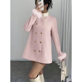 New Women's Elegant Tweed Coat - Chic Button Front Long Sleeve Coat with Structured Fit, Machine Washable Solid Color Outerwear for Fall Winter