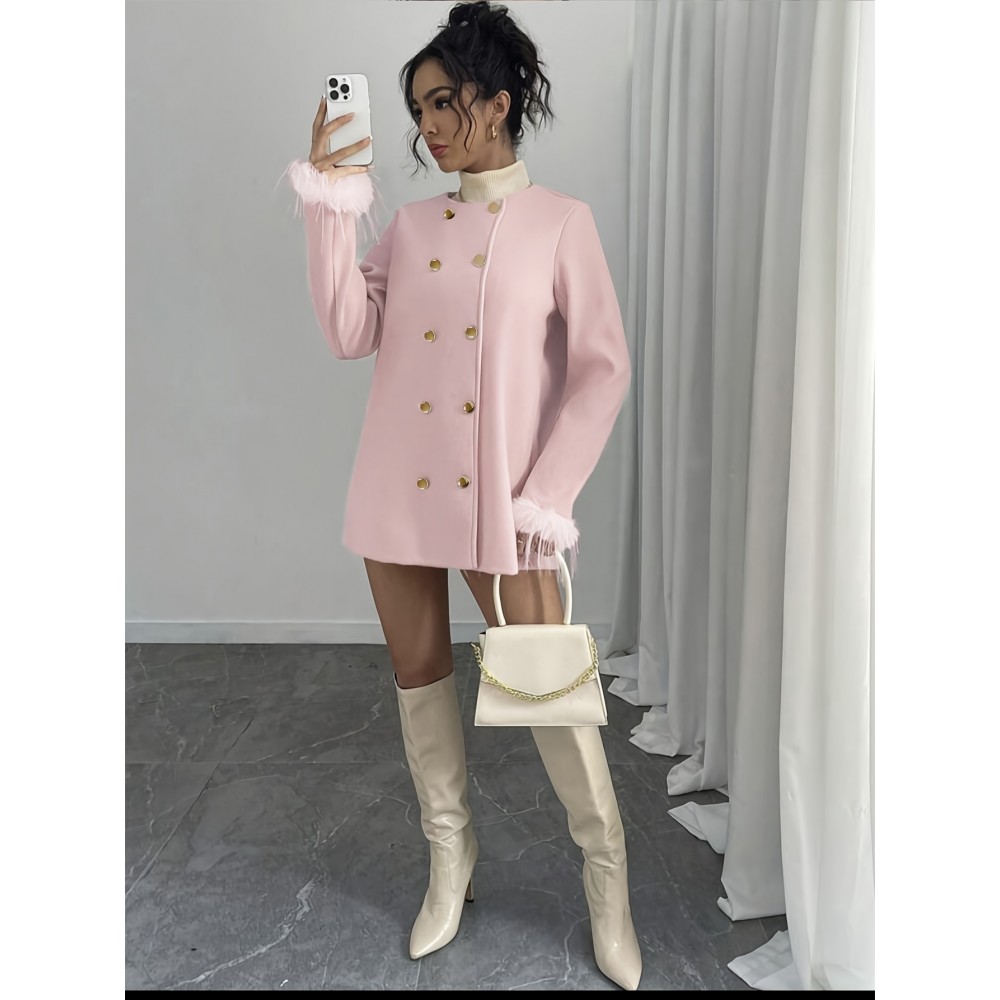 New Women's Elegant Tweed Coat - Chic Button Front Long Sleeve Coat with Structured Fit, Machine Washable Solid Color Outerwear for Fall Winter