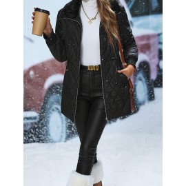 [Elegant Quilted Jacket] Elegant Women's Quilted Jacket | Color Block Design, Drawstring Waist, Machine Washable | Non-Stretch Fabric for Spring/Fall Transitional Outerwear, Casual to Semi-Formal Occasions