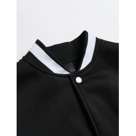 [Jesus Letter Print Coat] Women's Jesus Letter Print Coat - Black & White Color Block Jacket, Machine Washable Winter Outerwear for Church, Everyday & Special Events - Faith-Based Women's Clothing, Casual Cold Gear, Sleek Fabric Finish