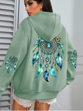 Plus Size - Women'S Elegant Dreamcatcher Hoodie - Cozy Fall/Winter Pullover with Colorful Design, Black Long Sleeve Sweatshirt for Casual or Chic Outfits, Cozy Clothing | Dreamcatcher Design | Durable Fabric